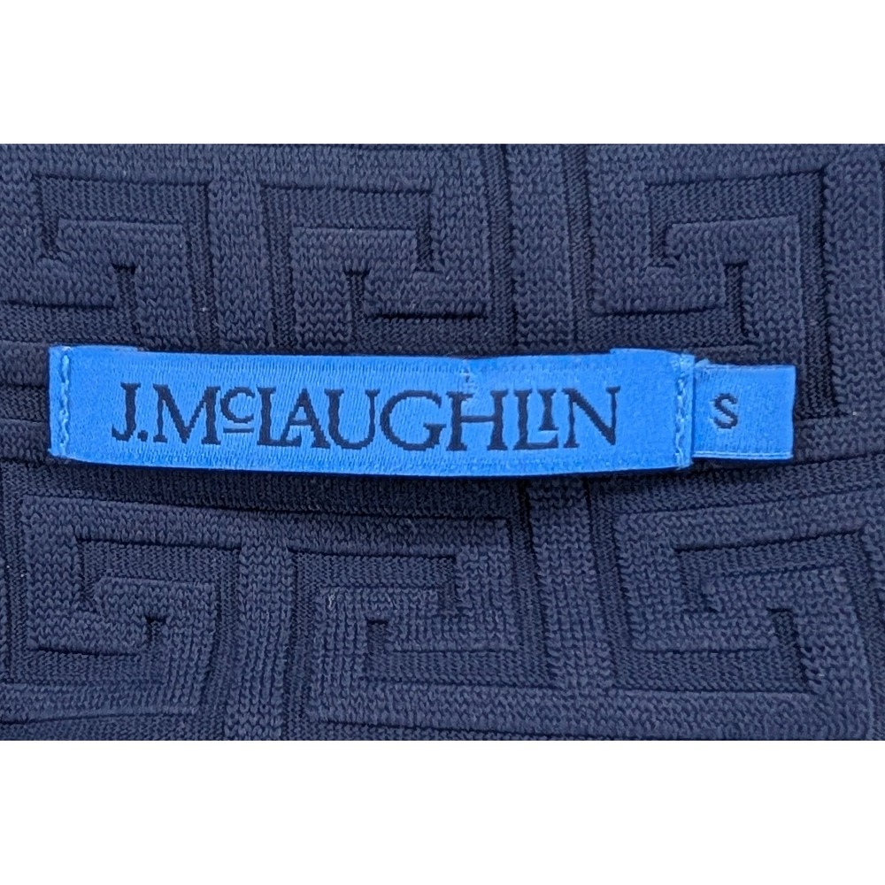 J.McLaughlin Navy Blue Greek Key Textured Knit Square Neck Shift Dress Small - Picture 5 of 7